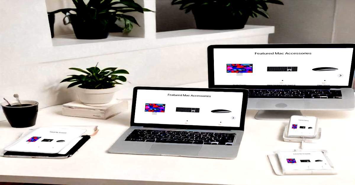 A tablet, a mac, a mobile phone & a laptop on a white desk - displaying the same website - responsively...Mobile First !